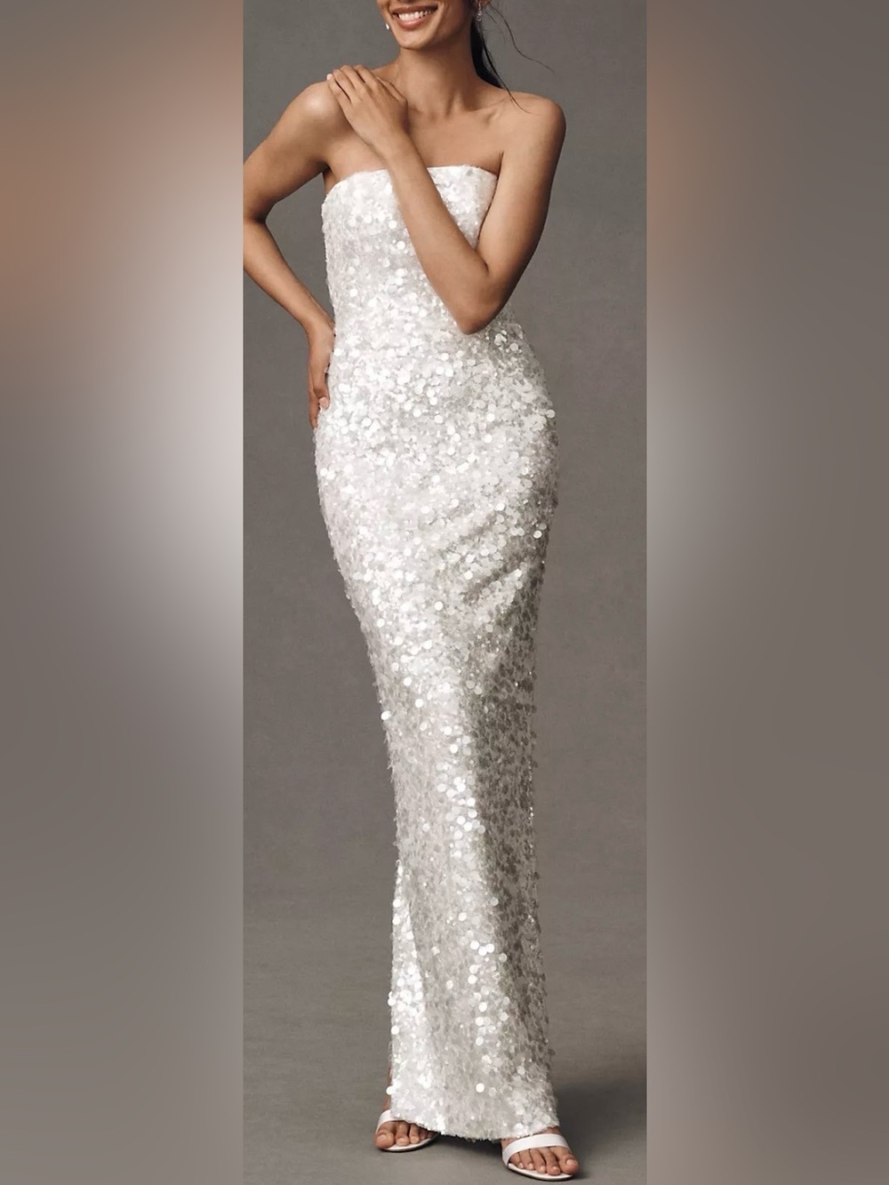 NEW Helsi Serena Strapless Sequin Off white Gown Sz S